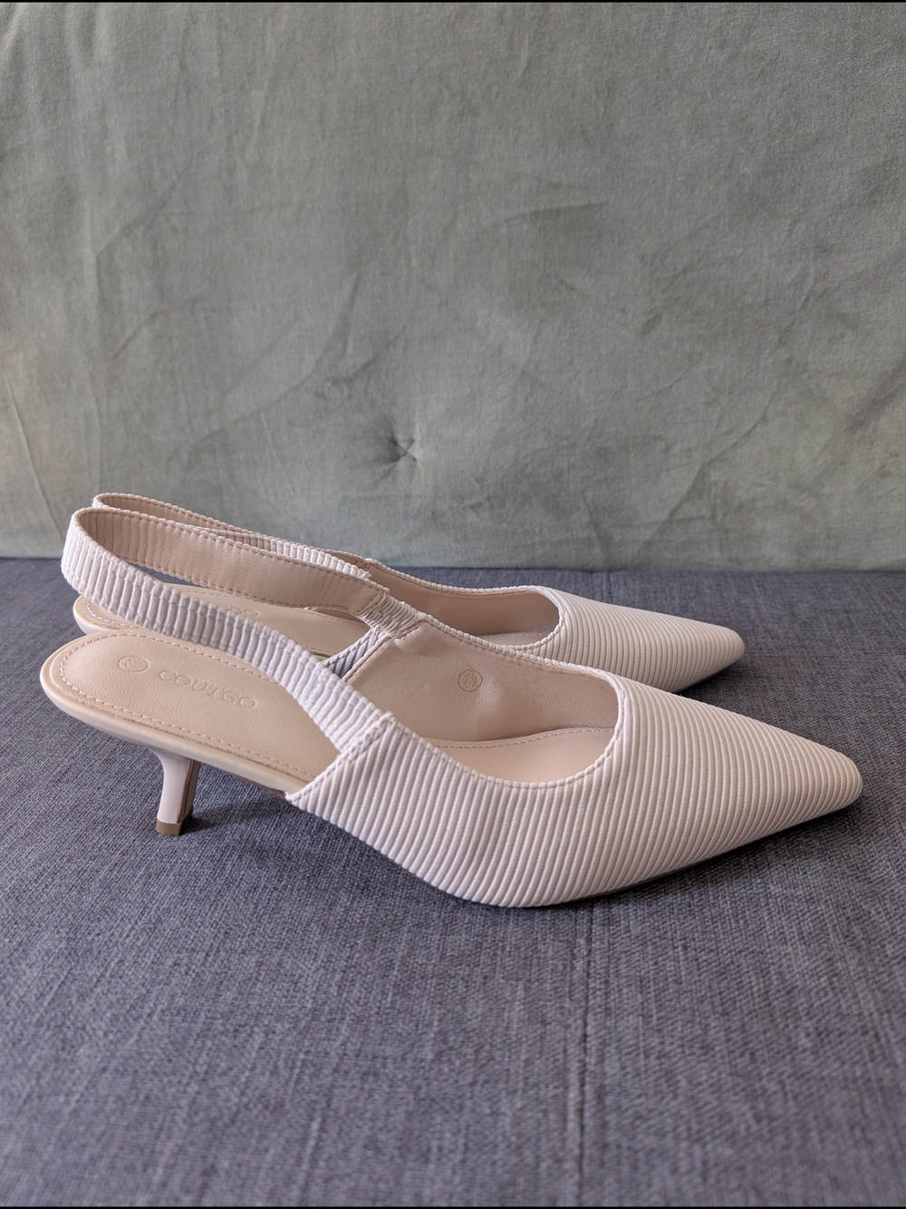 Pointed Slingback Kitten Heel Pumps in Cream